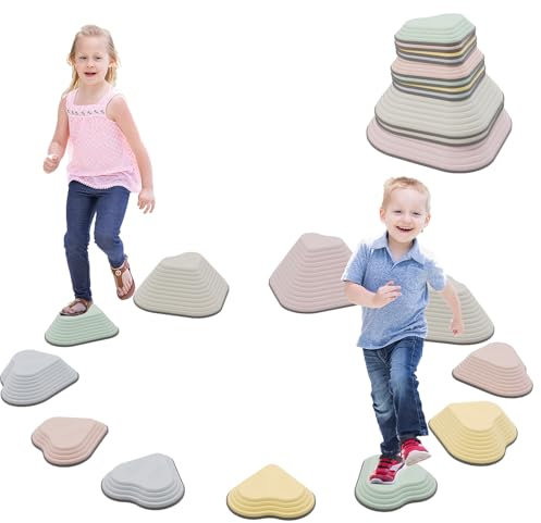 Sensory Balance Stepping Stones for Kids,11 PCS Durable Stackable Non-Slip Balance Stones,Obstacle Courses Toys Indoor & Outdoor to Boost Balance & Motor Skills,Gifts for Girls and Boys