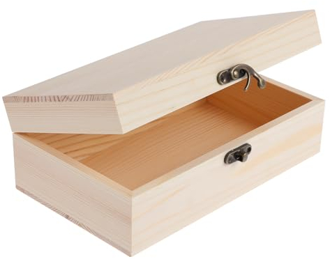Wooden Jewelry Box with Hinged Lid and Front Clasp, Unpainted Plain Pine Craft, Souvenir (20 x 12 x 7cm)