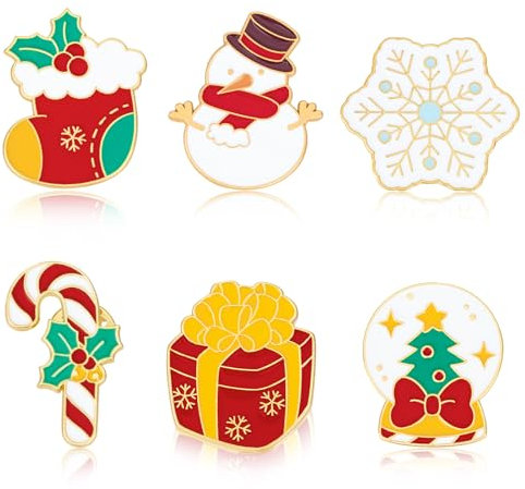 Kiiwah 6 Pièces Broches Pins de Noël en Métal, Broche Noel Mignon Vêtements Sac Veste Accessoires de Bricolage, Décorations de Noël pour Femmes Hommes Filles Garçons(Bord d'or）