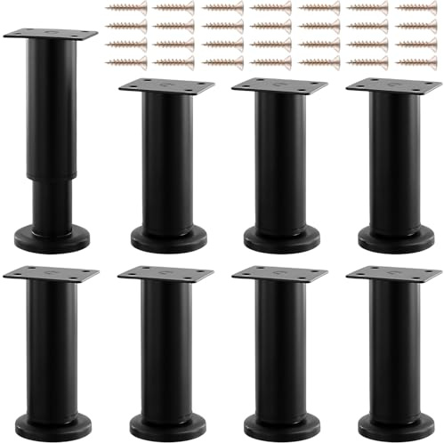 YIXNSW Lot de 8 Pieds de Meubles réglables en Hauteur en métal Noir, 12 cm-18 cm, avec vis, pour Meubles Canapé Bureau Cuisine Armoires Réglables