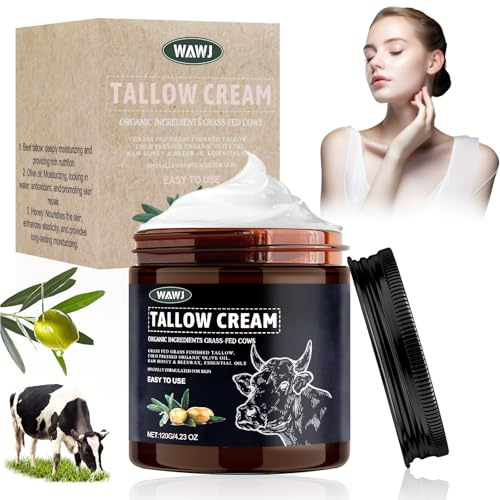 WAWJ® Crema de Sebo de Vacuno Ecológico, Crema de Sebo de Vacuno para el Cuidado de la Piel, Crema de Sebo Ecológico procedente de Sebo de Vacuno Crudo para el Cuidado Facial, Hidratación Corporal