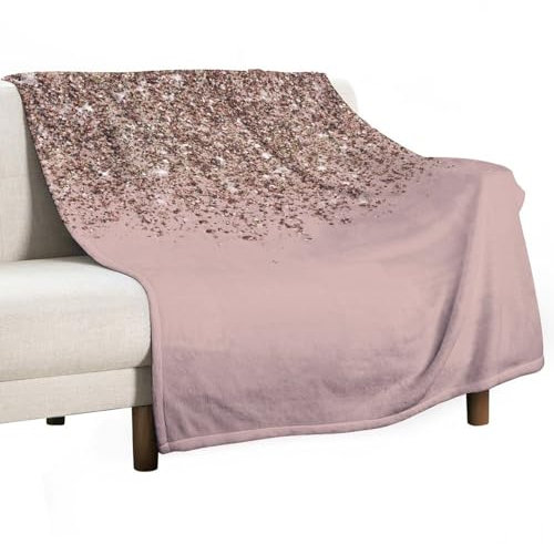 Cmagnifico Flannel Blanket, Blush Pink Rose Gold Glitter Throw Blanket for Couch Sofa Bed Office, Soft And Comfortable Without Pilling