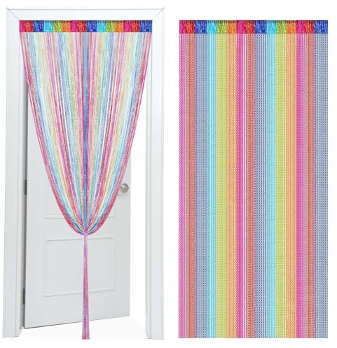 GBKDQQ Fadenvorhang, 2 Stück 100 * 200cm Mehrfarbig Fliegenvorhang, Terrassentür Türvorhang, Fliegenschutz Terrassentür Raumteiler Dekorationen für Esszimmer Schlafzimmer Hochzeit Restaurant
