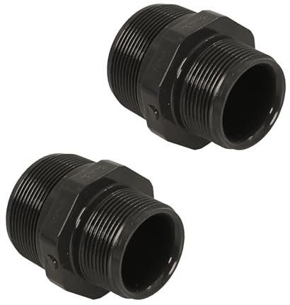 HAF® 2 conectores de PVC con rosca exterior de 2 x 1 1/2 | Conector de PVC gris para conexiones de tuberías y tuberías de piscina | 2 pulgadas x 1,5 pulgadas | Calidad: fabricado en Europa
