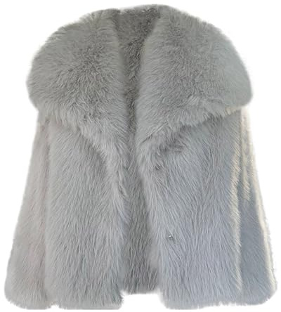Generisch 2025 Women's Faux Coat Long Sleeve Collar Warm Winter Coat Outwear Streetwear Fur Vest Women, Light grey, XL
