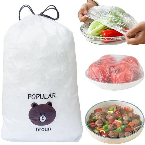 500 pezzi pellicola trasparente con elastico, coperture per alimenti, sacchetti per conservazione. Sacchetti sigillabili elastici e riutilizzabili per alimenti (M-bianco)