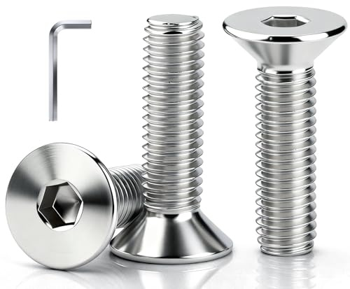 msymsyu Senkkopfschrauben 160 Stück Gewindeschrauben M3 Innensechskant M3X10mm Edelstahl Senkkopf Schrauben Vollgewinde mit 1 Stk 2mm Innensechskantschlussel für Zusammenbau und Reparatur (Silber)