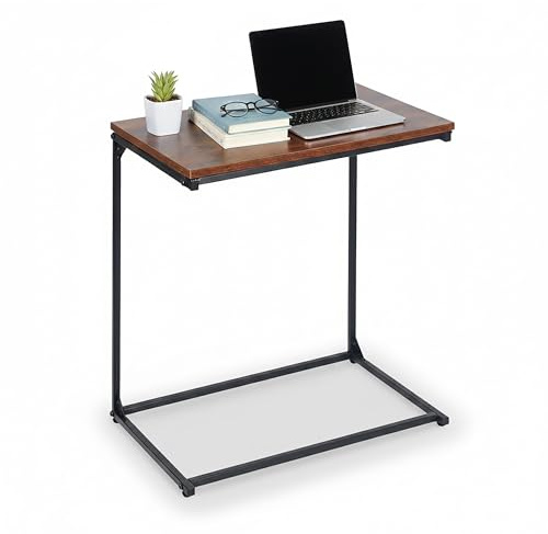 Tavolino Relaxdays, C-Form, Piano inclinabile, HLP: 66 x 55 x 35 cm, tavolino Laptop con Fermo, Nero/Marrone