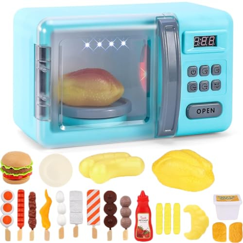 BAKAJI Forno a Microonde Giocattolo per Bambini con Luci e Suoni Realistici, Fornetto da Cucina Gioco con Tantissimi Accessori, Giochi di Imitazione Finzione per Sviluppo Fantasia, Idea Regalo