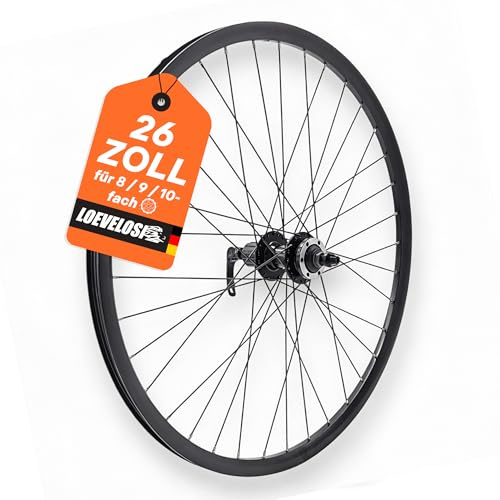 MTB Hinterrad 26 Zoll Fahrrad Laufrad - Scheibenbremse 6-Loch - QR 9/10×135 - Shimano HG 8-11-fach - 26 Alu Felge & Nabe - 36 Speichen - Schwarz – LOEVELOSI