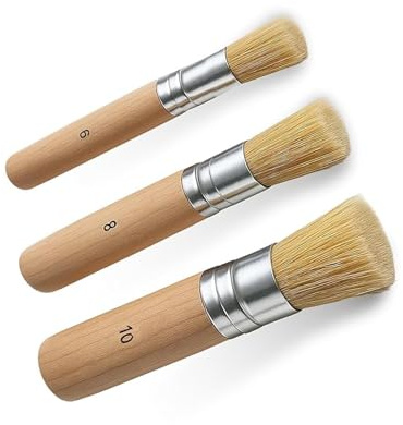 Stencil Brush,3Pcs Natural Bristle Brush Set,Washable Bristle StencilBrush | Stencil Brushes for Stenciling,StencilBrushes for Painting,DIY Art Crafts,Decorative Craft Projects,School Art Class