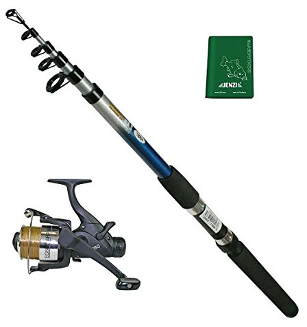 Karpfen Zander Hecht Angelset 1 x Angelrute 2,40 m Teleskoprute + 1 x Freilaufrollen inkl. Schnur