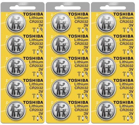 Toshiba CR2032 Battery 3V Lithium Coin Cell (15 Batteries)