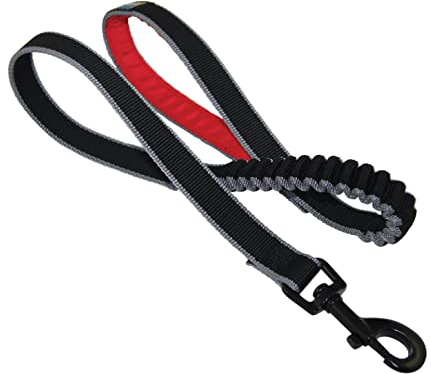 Kurgo Rückfedernde Leine Wander- und Laufleine, Gepolsterter, atmungsaktiver Netzgewebe-Griff, 76 - 91 cm Länge, Schwarz/Rot