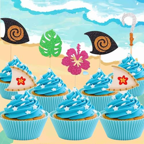 JeVenis Mona Cupcake Toppers Hawaiian Birthday Party Decoration for Tropical Luau Summer Party Baby Shower Wedding 30 Pcs