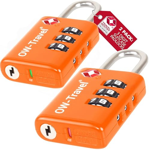OW-Travel TSA Lås Resväska 007, Bagagelås Kodlås Hänglås 3 Siffror TSA007 | TSA Lås och hänglås med öppningsindikator för ryggsäck, gymskåp, resväska och bagage, lämpligt för flygresor och vardagsbruk