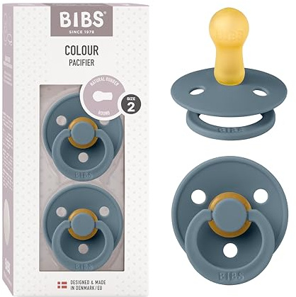 BIBS Colour Dummy, 6-18 Months, 2-Pack, Round Teat, Petrol | Natural Rubber Latex | Size 2 | BPA-Free | Made in Denmark | High Teat Acceptance | Airflow Holes | Comfort Shield