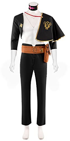 LoliMiss Men's Black Clover Asta Cosplay Costume Asta Jacket Cloak Pants Knight Outfits (M, Black)