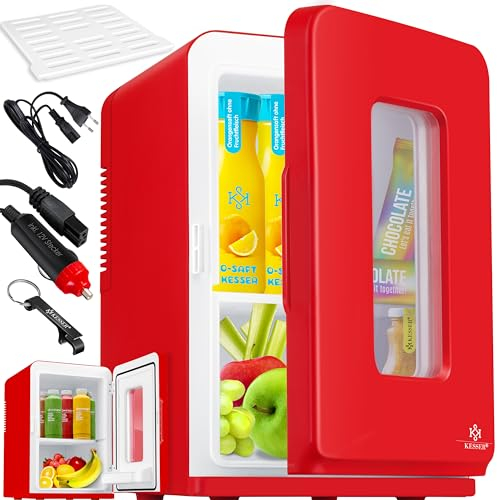 KESSER® 2in1 Mini Kühlschrank Kühlbox 15 Liter Kühl und Heizfunktion Tragbarer AC DC 220-240V/12V Steckdose und Zigarettenanzünder Warmhaltebox, Thermobox Auto Büros Zimmer Camping Garten Rot