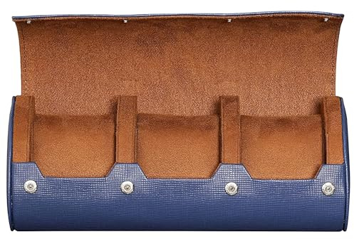 ROTHWELL Custodia da viaggio per 3 orologi, resistente protezione portatile, adatta a tutti gli orologi da polso e orologi intelligenti fino a 50 mm (blu/marrone chiaro)