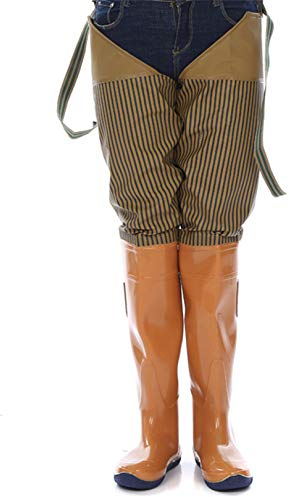HWBZSZY Herren Damen PVC/Nylon Angelschuhe, wasserdichte Gummi PVC Nylon Watstiefel Atmungsaktive Bootfoot, Leichte Weiche rutschfest Sohle Outdoor Fisch Teich Watthosen,Beige,40 EU