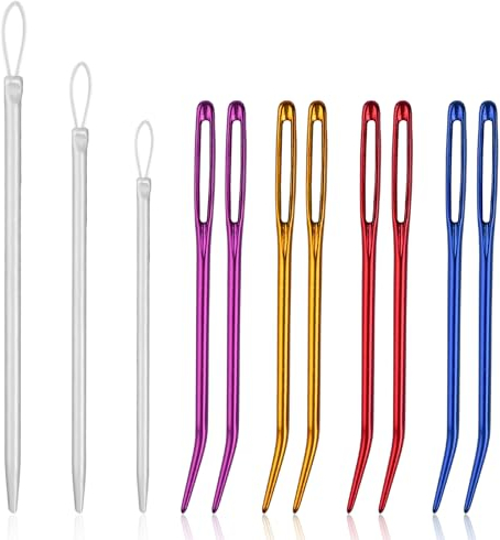 11 Stück Nähnadeln Einfädelhilfe Nähen Stricknadeln Garnnadel Set Stopfnadel Set Stumpfe Nadel mit Großen Augen Wollnadel zum Vernähen Garnstricknadeln Gebogene Spitze zum Stricken Häkeln