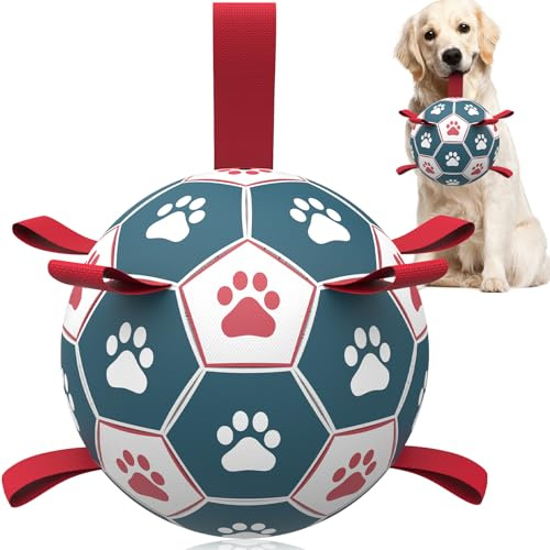 HETOO Dog Balls Dog Football Toy Dog Toy Ball (XL Blue Red) | Durable high bounce floating dog balls, dog water toys, interactive dog ball indoor outdoor play, ideal dog birthday gifts
