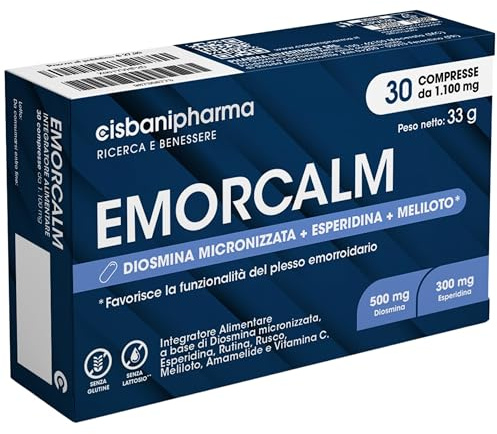 CISBANI PHARMA Emorcalm - Diosmina 500 mg, Esperidina 300 mg, per Ragadi anali, con Rutina, Rusco, Meliloto e Vitamina C Ideale la Circolazione, Vene Varicose e Capillari Rotti