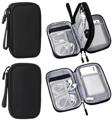 Bolsa de almacenamiento de accesorios digitales de 2 piezas, juego de bolsas de almacenamiento de doble y una sola capa, bolsa de almacenamiento de viaje impermeable, bolsa de almacenamiento de
