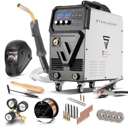 STAHLWERK Saldatrice 4-in-1 combinata MIG 270 Puls Pro – Set completo – Saldatrice con funzione Pulse, 270 A, avanzamento sinergico, 4 rulli, Lift-TIG & MMA