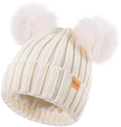 PIOZAED Bonnet Chaud en Tricot avec Fausse Fourrure pour Femmes Bonnet Douillet doublé en Polaire pour Femmes