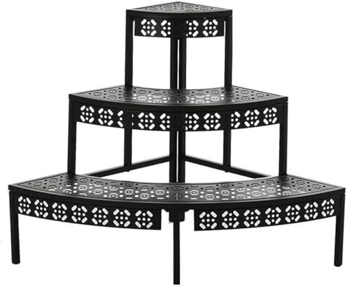 UPLKECNZD Support à Plantes à 3 Niveaux pour Pots de Fleurs, étagère d'angle en métal de Style escalier, Support d'affichage Quart de Rond pour Une Utilisation intérieure et extérieure