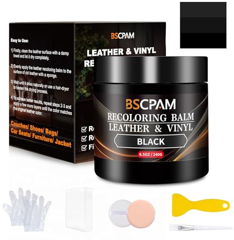 BSCPAM Leder Reparatur Set Schwarz,Flüssigleder Lederpflege für Ledercouch,Autositze,Vinyl,Leder Sofa Kratzer/Fleck,Kunstleder Reparaturset,Lederfarbe Lederfett für Zerkratzte,Riss und Verblasste