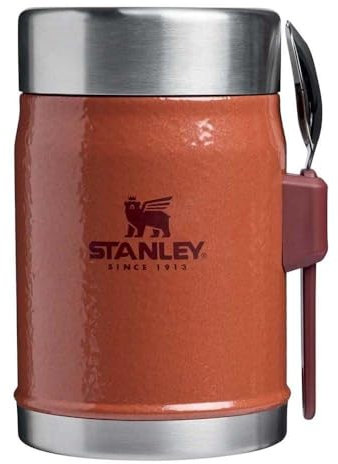 STANLEY Classic Legendary Food Jar 0.4L With Spork - Keeps Cold For 7 Hours - BPA-Free Stainless Steel Soup Flask - Leakproof - Dishwasher Safe - Hammertone Clay