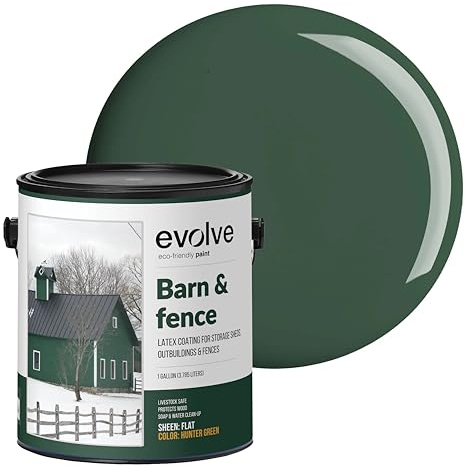 EVOLVE Barn & Fence Paint, Flat (Hunter Green), 1 Gallon – Durable Scratch-Resistant Wood Coating for Outbuildings & Fences, Fast-Dry Water-Based Formula