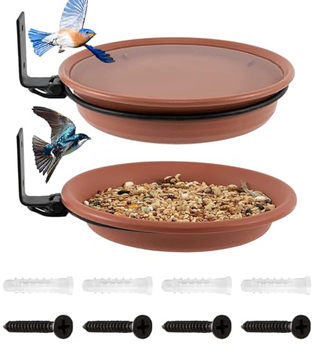 Wooden Bridge Bird Maker - Heavy Iron Bowl, Mounted Tree Bracket, Wall Hanging Design | Feeding Platform with Water Tray for Fence Fixing, Balcony Area