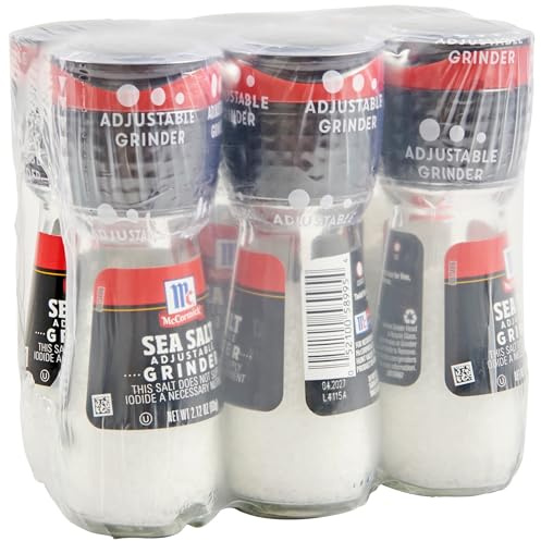 McCormick Moulin à sel de mer 60 ml (6 pièces) – un lot de 6 bouteilles en verre de 60 ml de sel de mer méditerranéen, idéal pour une utilisation sur la table