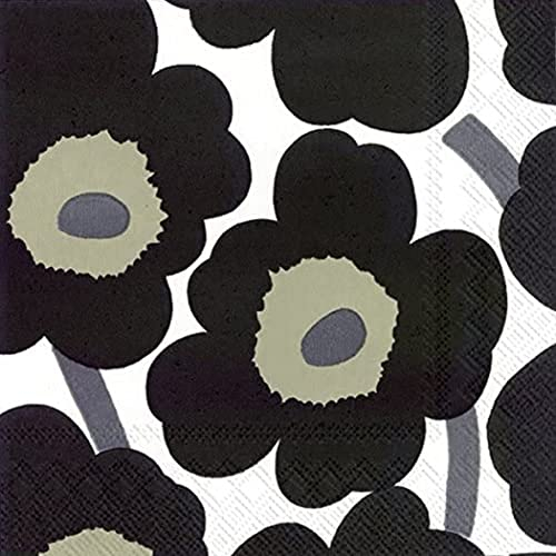 Marimekko UNIKKO weiß schwarz big Blumenmuster finnisches Design Papierservietten 20 Stück in einer Packung