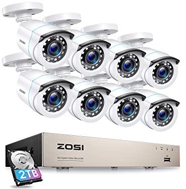 ZOSI 8CH H.265+ 5MP Lite Kit Vidéo Surveillance avec Disque Dur 2To 8pcs Caméra Surveillance Extérieure 2MP Vision Nocturne 24 m Alerte Instantée et App Gratuite pour Accès à Distance
