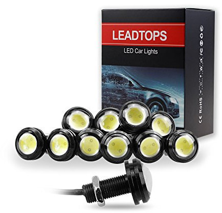 LEADTOPS 10Pcs 18mm 12V Eagle Eye LED Car Fog DRL Daytime Running Light Backup Turn Signal Reverse Tail Marker Rock Lights Round Mini Small bulb for Car,Truck,Trailer (White, Black Case)
