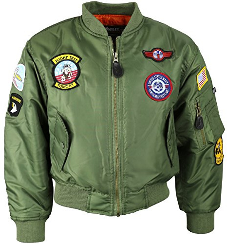 Kombat UK Kids MA1 Flight Jacket - Olive Green, Size 11-12