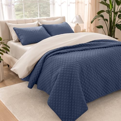 Bare Home Coverlet Set - Twin/Twin Extra Long - Lightweight Bed Decor - Comforter Alternative - All-Season Quilted Bedspread (Twin/Twin XL, Dark Blue)