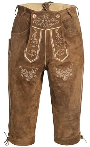 Mufimex Herren Trachten Lederhose Trachtenlederhose Trachtenhose Kniebund Lang Hellbraun 46
