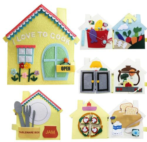 MOVEBO- Quiet Book Baby Book Fabric Book Busy Book Fun Interactive Book for Toddlers 1-3 Years Old, Development and Montessori Toy (Kitchen Story)