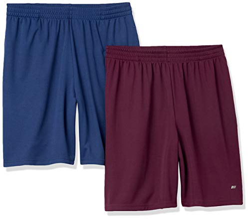 Amazon Essentials Short de Basket de Sport, Coupe Ample, Respirant et Évacue l’Humidité, avec Taille Élastique Homme, Lot de 2, Bleu Marine/Bordeaux, XL