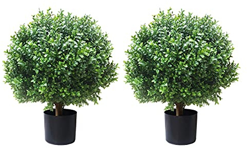 ALL SEASON GREEN 2'T 18''W Boxwood Ball Artificial Topiary Trees Potted Faux Outdoor Plants for Home Porch Decor Set of 2