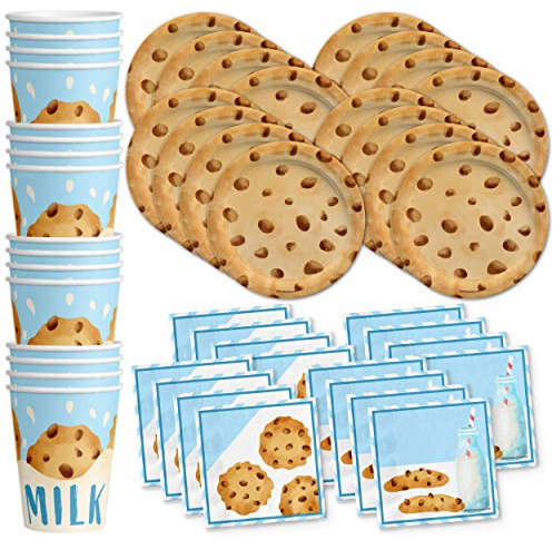 Birthday Galore Milk and Cookies Themed Party Supplies for Kids and Adults - A Celebration Set with Plates, Napkins, Cups, Tableware, Quick Setup, Colorful Decorations for Birthday Events - Kit for 16