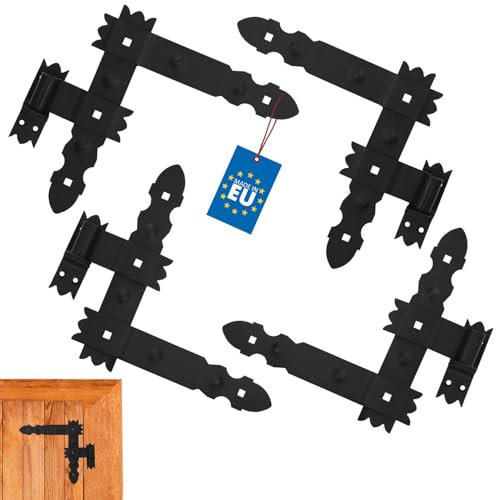 KOTARBAU® 4 x Bisagras angulares, Herraje para contraventanas, puertas y portones, Bisagras en L 300 x 50 mm, 4 Bisagras para contraventanas de madera, Bisagras decorativas, 4 x Gozne + Quicio, Negro