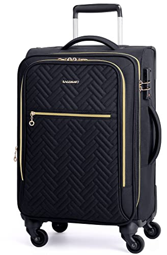 BAGSMART Carry On Luggage 20 Inch,Softside Expandable Suitcase with Spinner Wheels, Luggage 22x14x9 Airline Approved Rolling Lightweight Suitcases for Women Men, Compact Carry-On (Black)