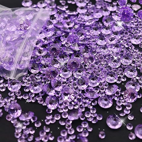 ZIOYA Diamanten Deko 4200 Stück Acryl Kristalle Tischdeko StrassStreudeko Hochzeit 3 Größen Glitzer Glassteine Deko für Diamantene Hochzeit Deko Tischdeko Hochzeit Lila